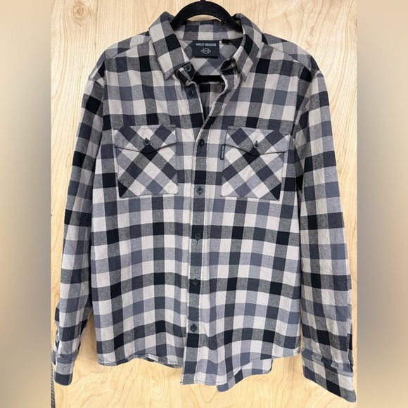 Harley-Davidson Other - Harley Davidson Long Sleeve Flannel Shirt Black Gray Plaid  Size Large